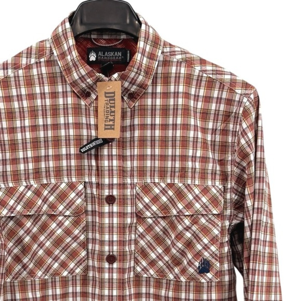 NEW Alaskan Hardgear Duluth Trading Co Sockeye Mens Medium Shirt Rust Plaid Camp